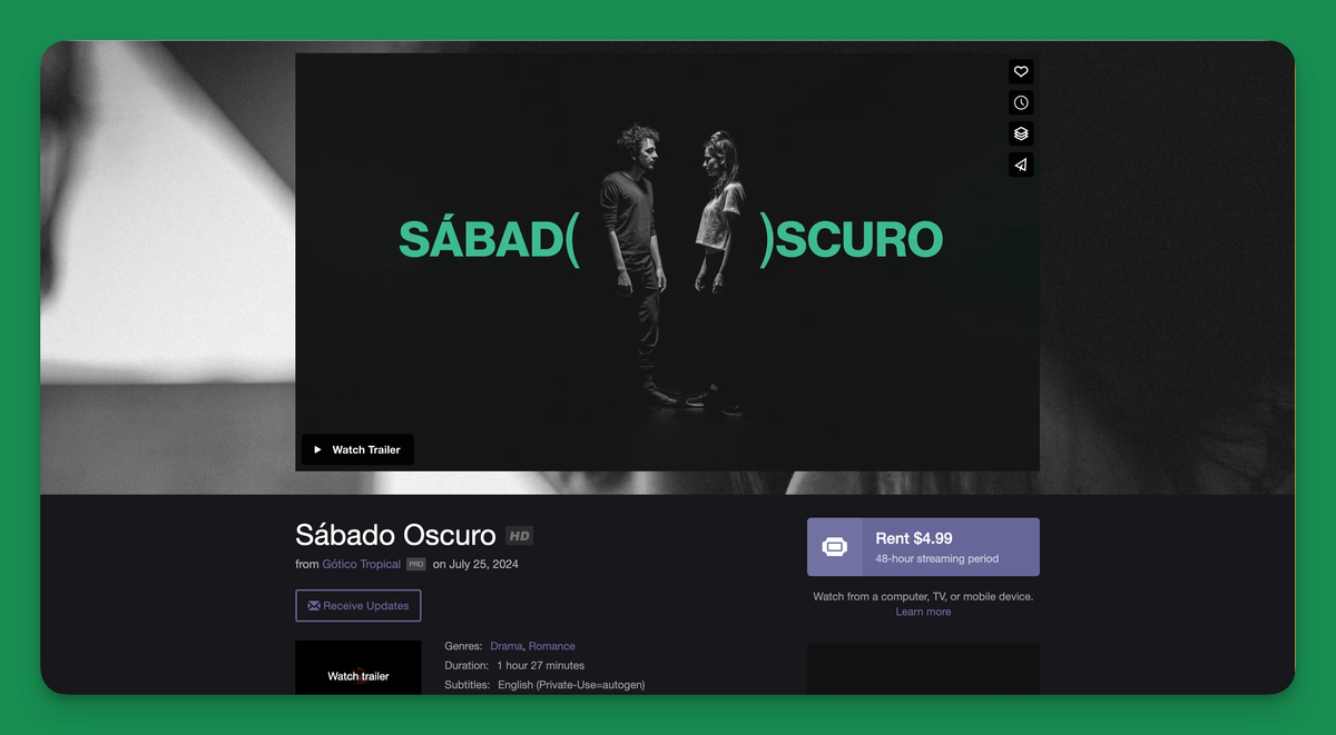 Sábado Oscuro disponible en Vimeo On Demand