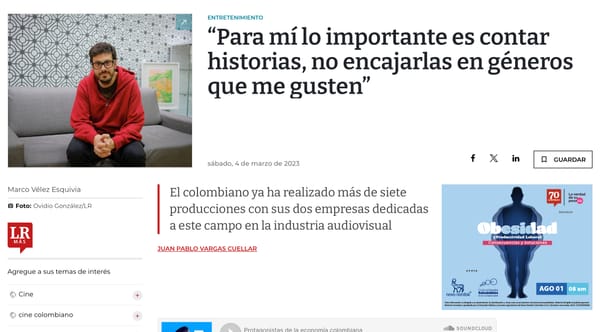 Diario La República -“Para mí lo importante es contar historias, no encajarlas en géneros que me gusten”